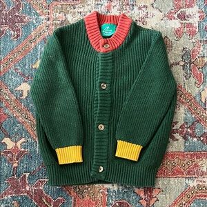 Little Green Radicals Red Cardigan with Green Label
